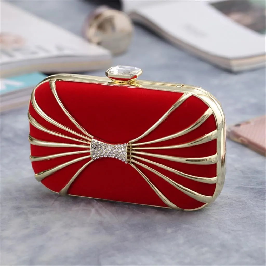 Women's Bag Alloy Evening Bag Studded Small Square Clutch Velvet Ladies Clutch