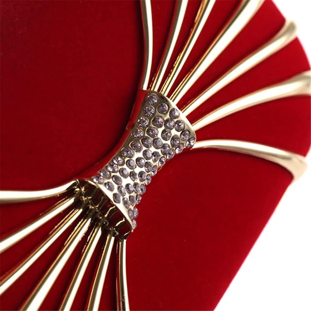 Women's Bag Alloy Evening Bag Studded Small Square Clutch Velvet Ladies Clutch