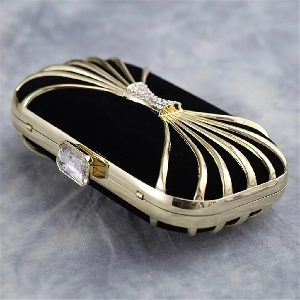 Women's Bag Alloy Evening Bag Studded Small Square Clutch Velvet Ladies Clutch