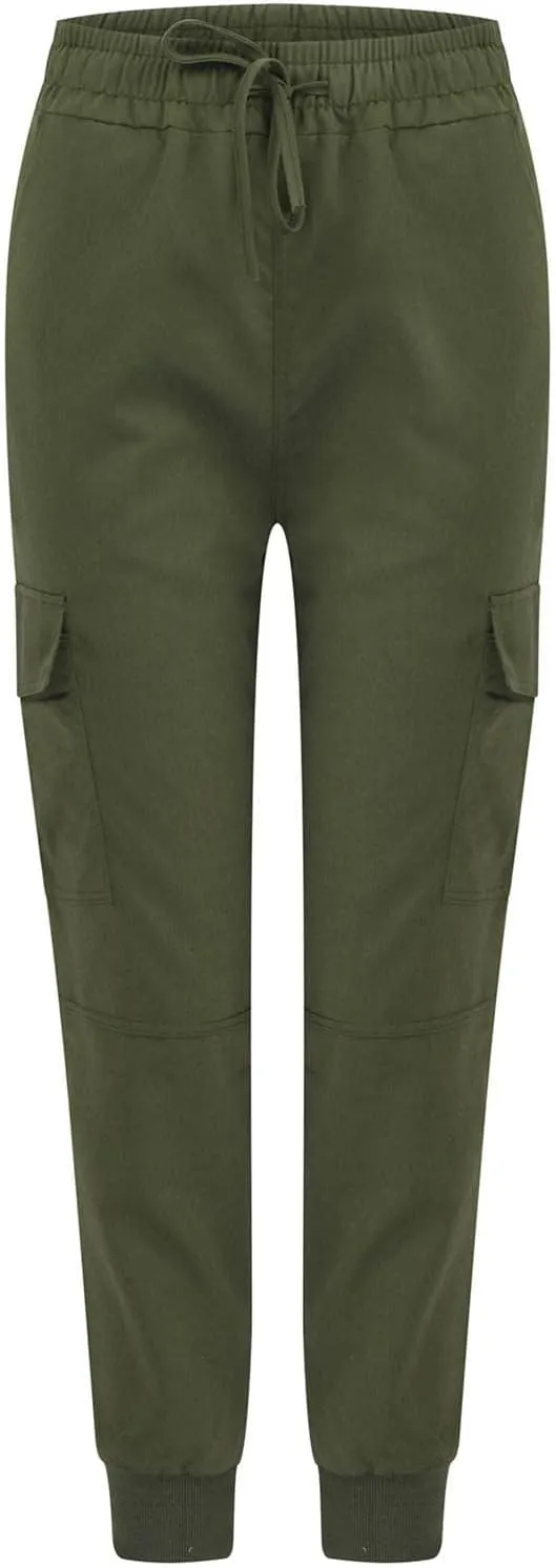 Women's Cargo Pants Tapered Leg Joggers Drawstring High Waist Pants Cotton Casual Hiking Trousers with Pockets