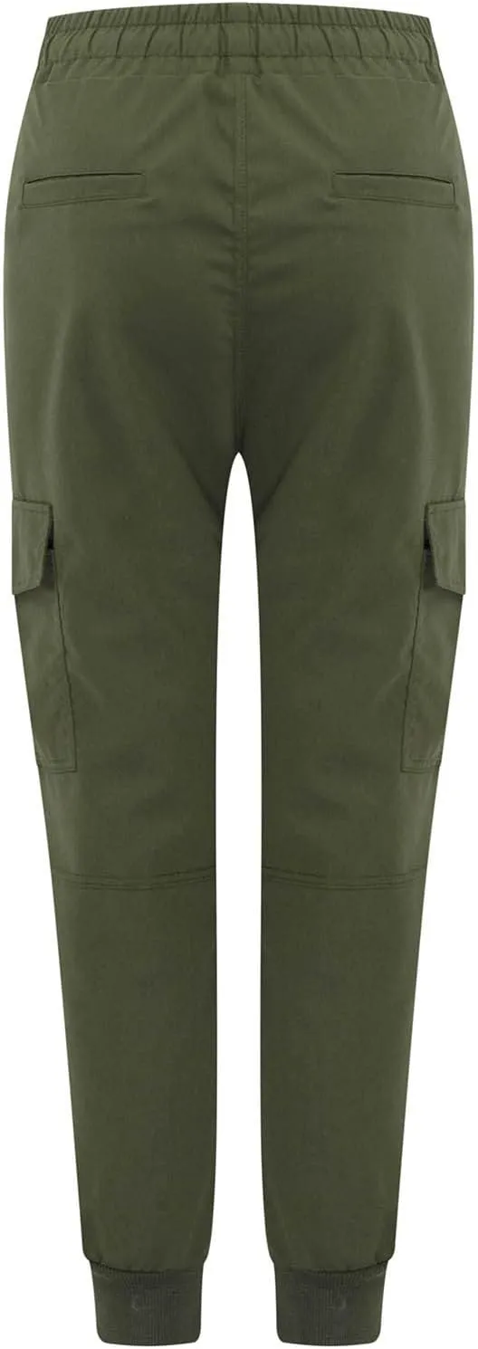 Women's Cargo Pants Tapered Leg Joggers Drawstring High Waist Pants Cotton Casual Hiking Trousers with Pockets