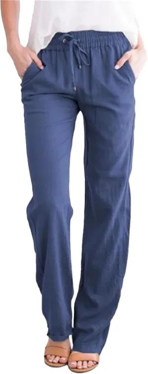 Womens Casual Linen High Waist Pants Drawstring Loose Fit Summer Pants Trousers with Side Pockets 2025 Trendy