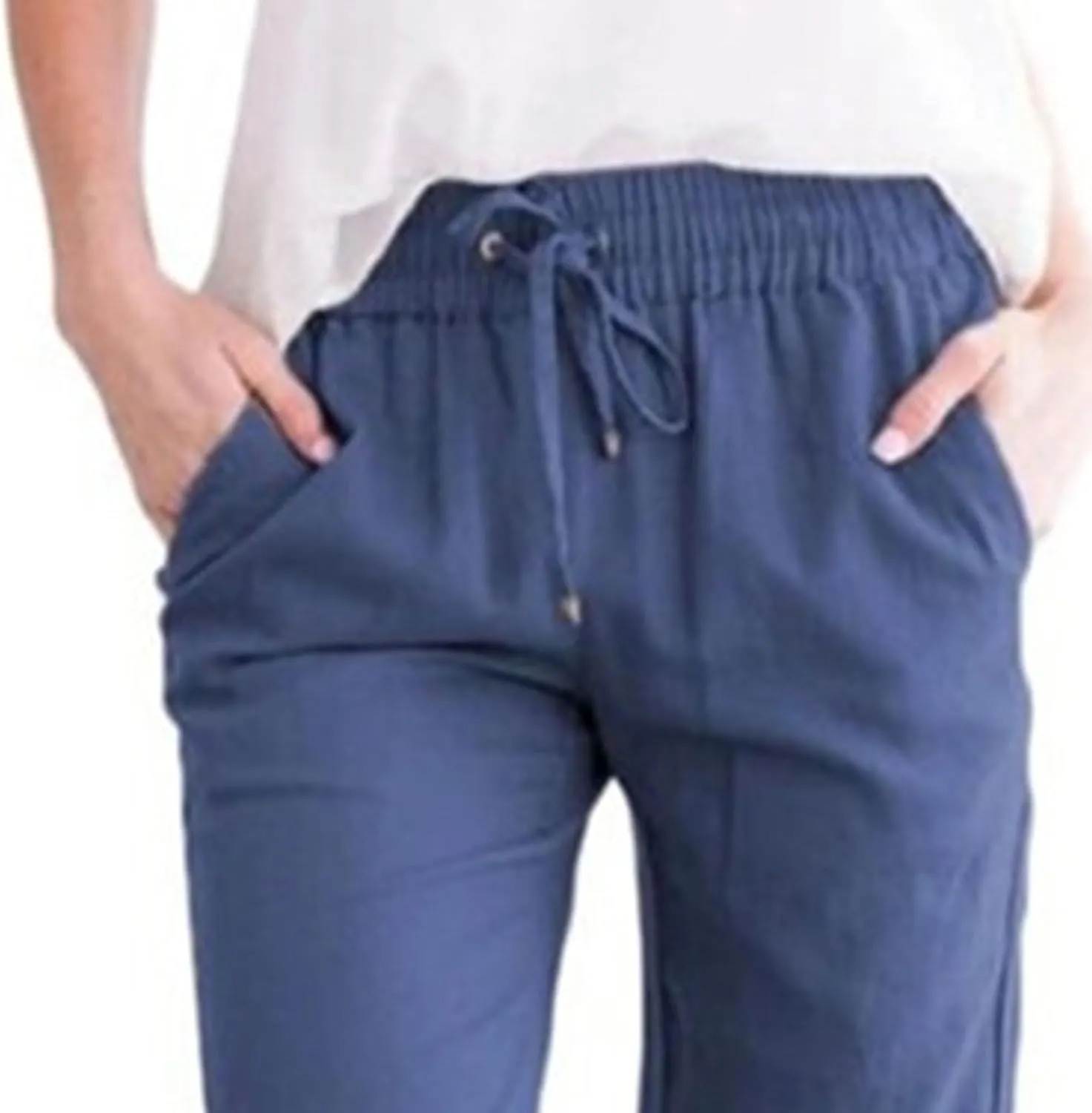 Womens Casual Linen High Waist Pants Drawstring Loose Fit Summer Pants Trousers with Side Pockets 2025 Trendy