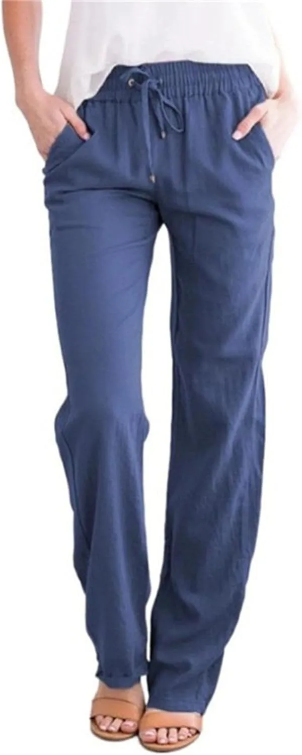 Womens Casual Linen High Waist Pants Drawstring Loose Fit Summer Pants Trousers with Side Pockets 2025 Trendy