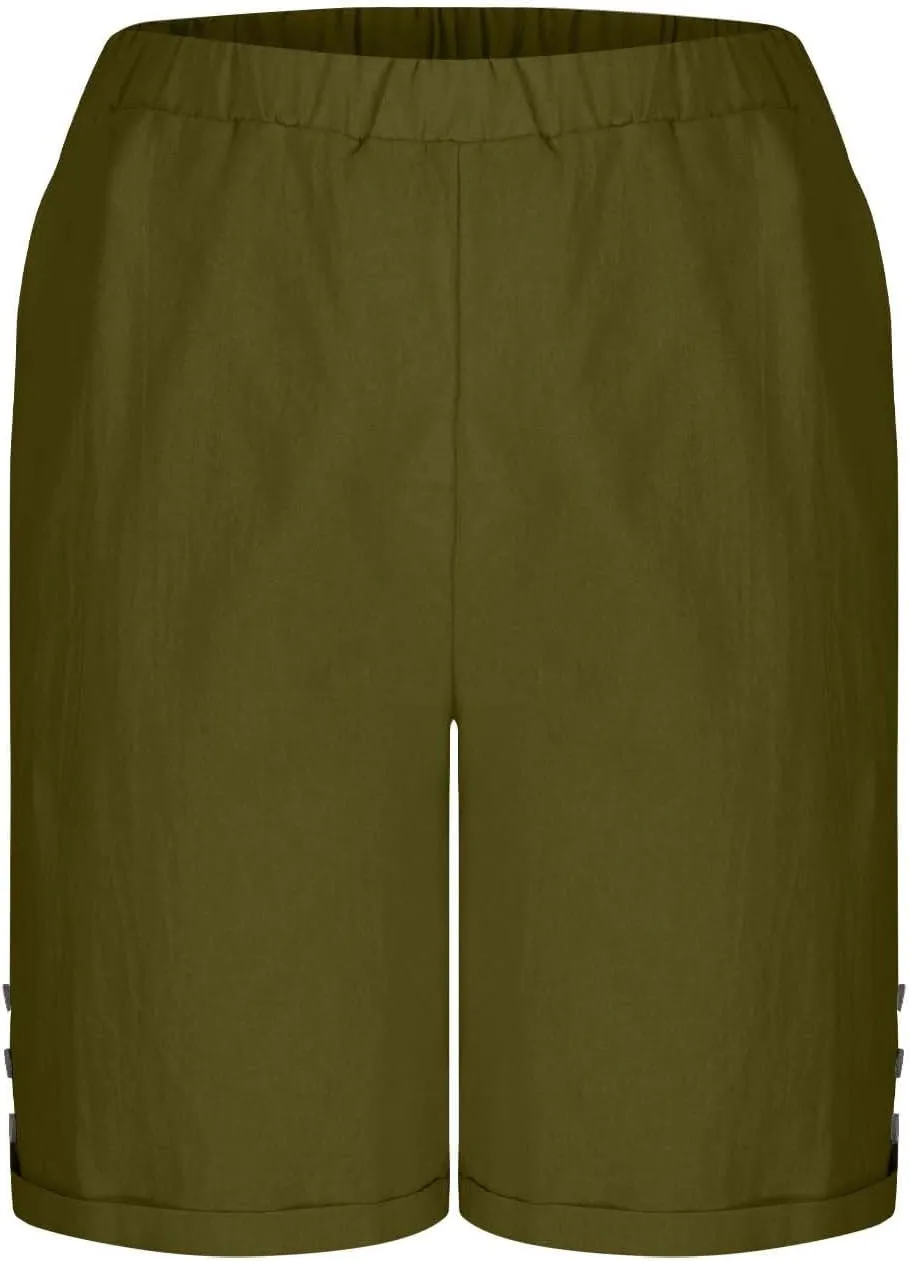 Womens Casual Shorts Cotton Soft Comfy Lightweight Breathable Short Solid Color High Waist Workout Crop Trousers