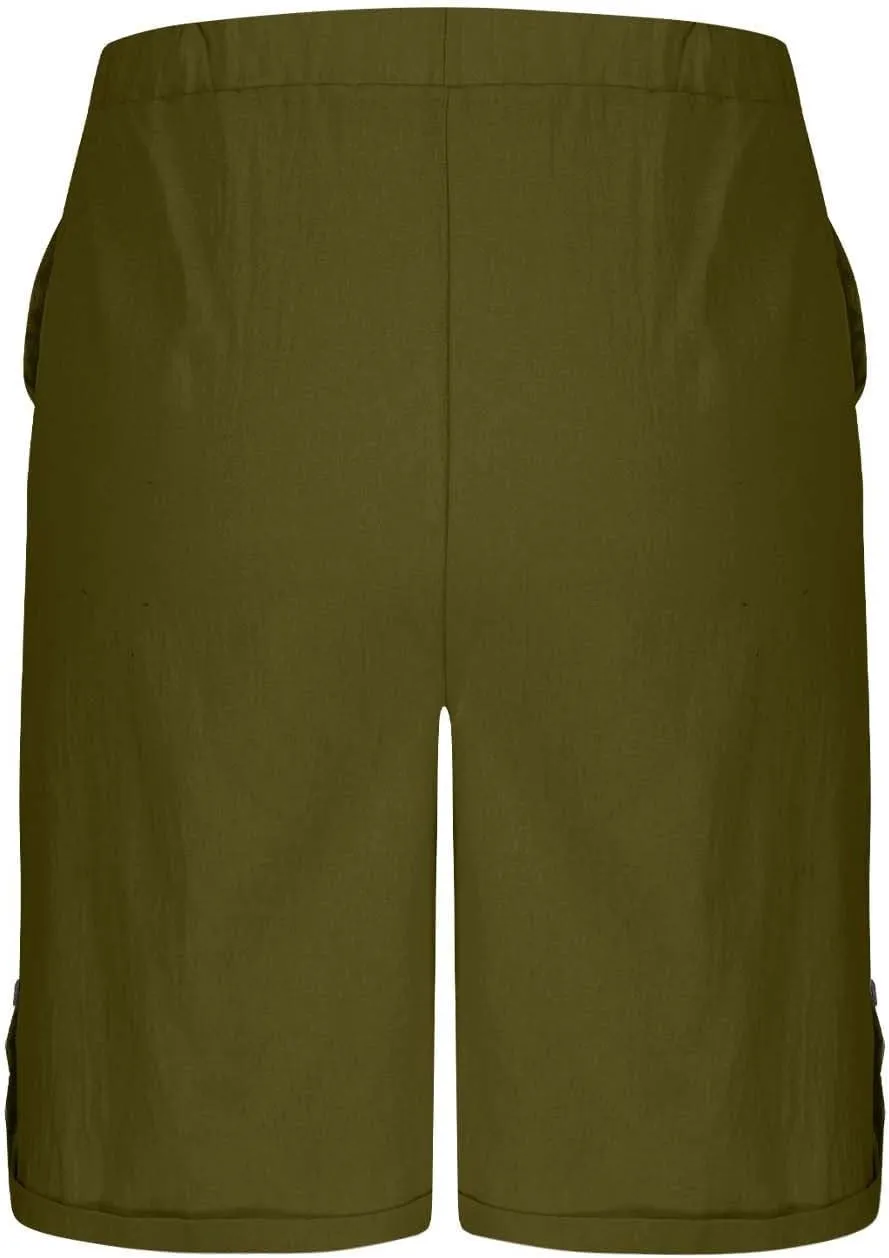 Womens Casual Shorts Cotton Soft Comfy Lightweight Breathable Short Solid Color High Waist Workout Crop Trousers