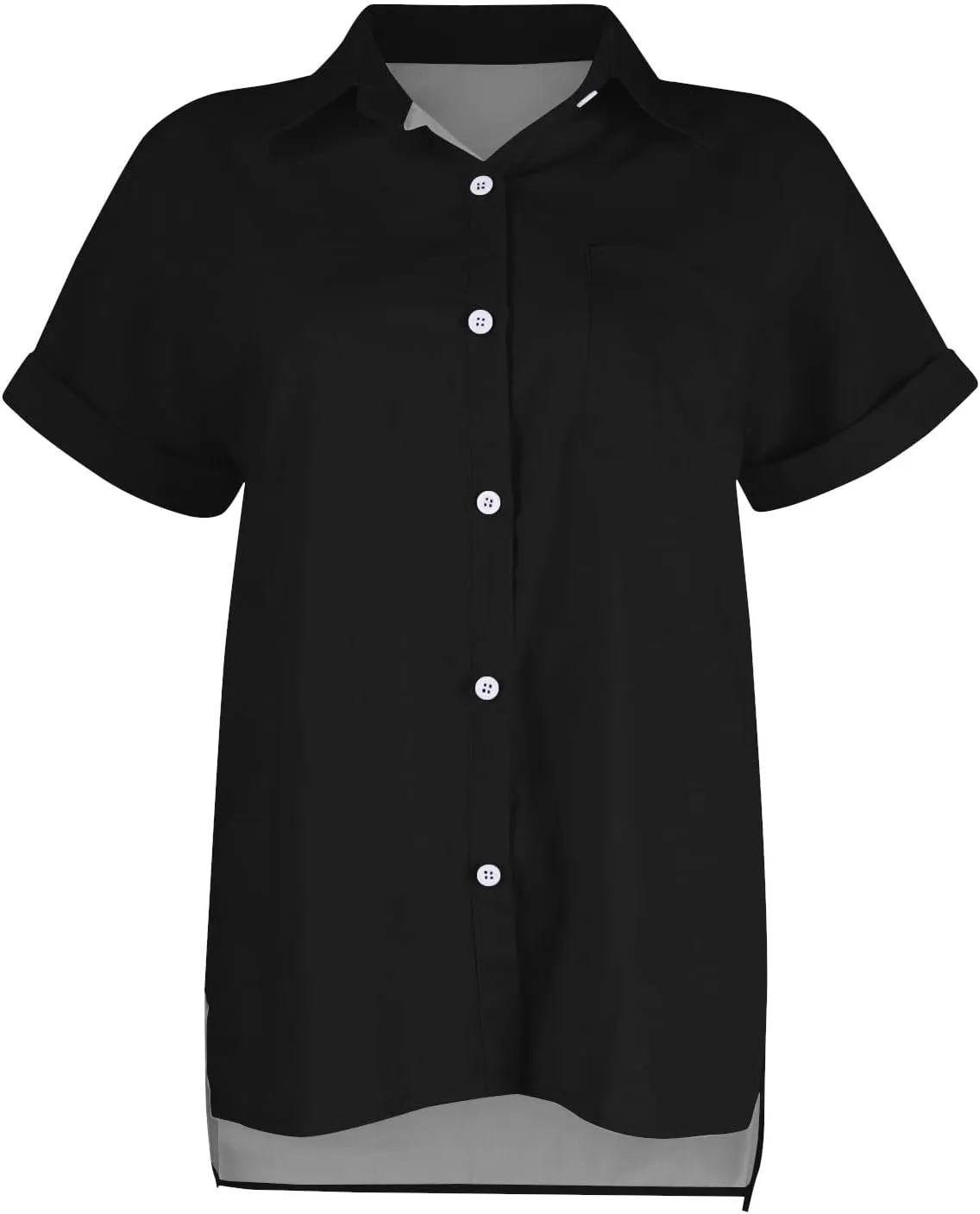 Womens Cotton Linen Button Down Shirt Summer Casual Short Sleeve Solid Color T Shirts Loose Work Tops with Pockets