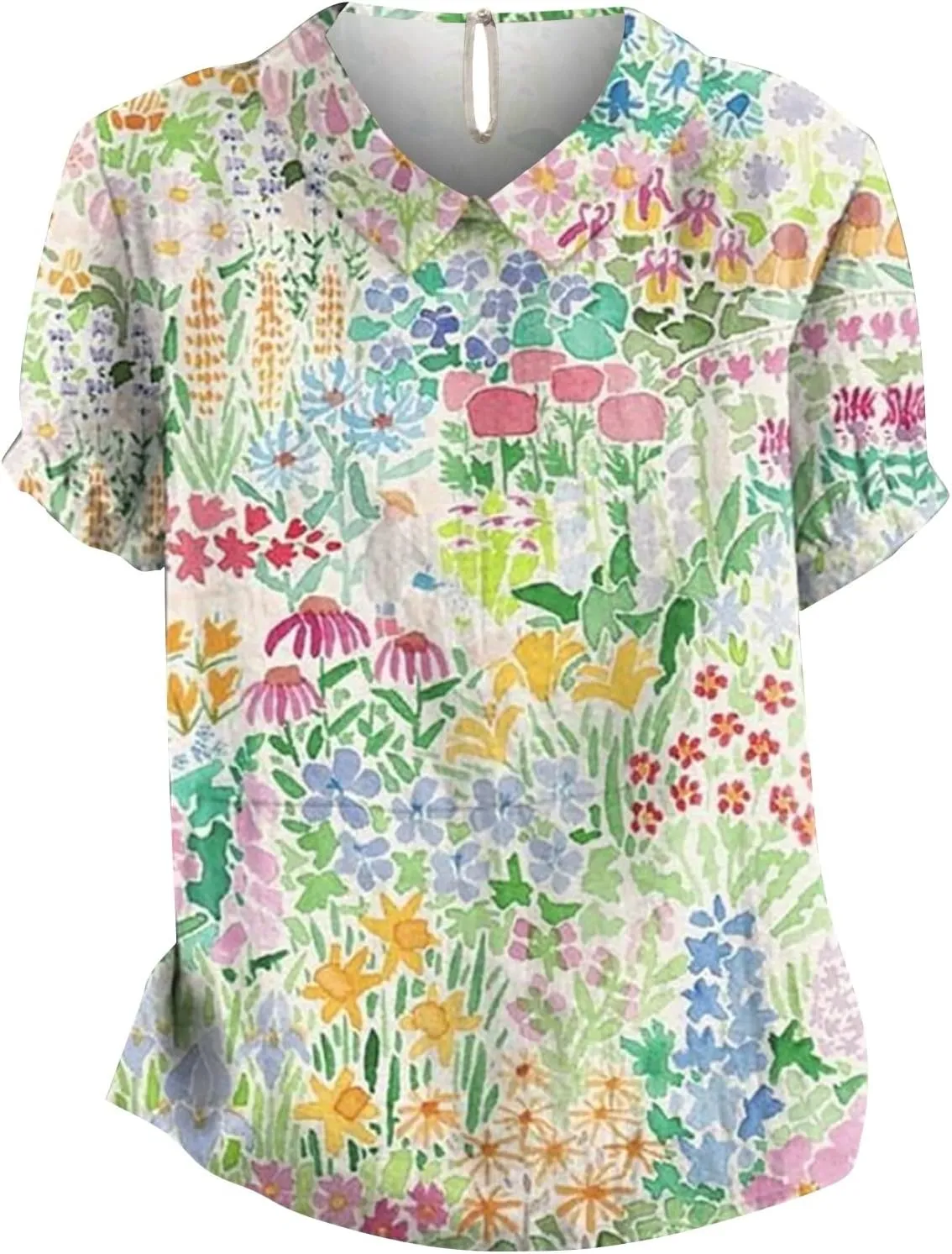 Womens Cotton Linen Short Sleeve T Shirts Casual Ruffled Trim Blouses Summer Cute Solid Tops Tunic Tee