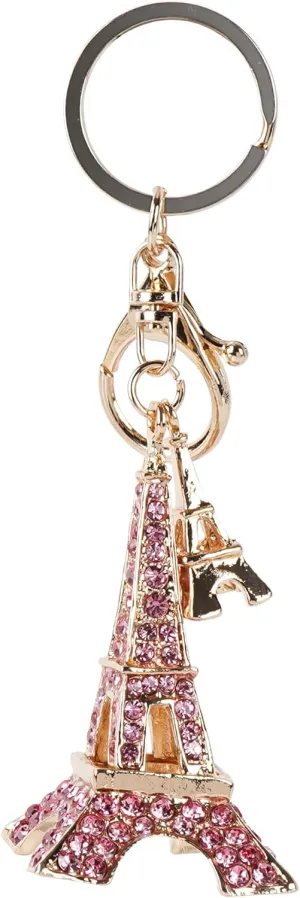 Women's Cute Keychain Charm Eiffel Tower Design, Parisian Sparkle Charm with Rhinestone for Keys and Bags