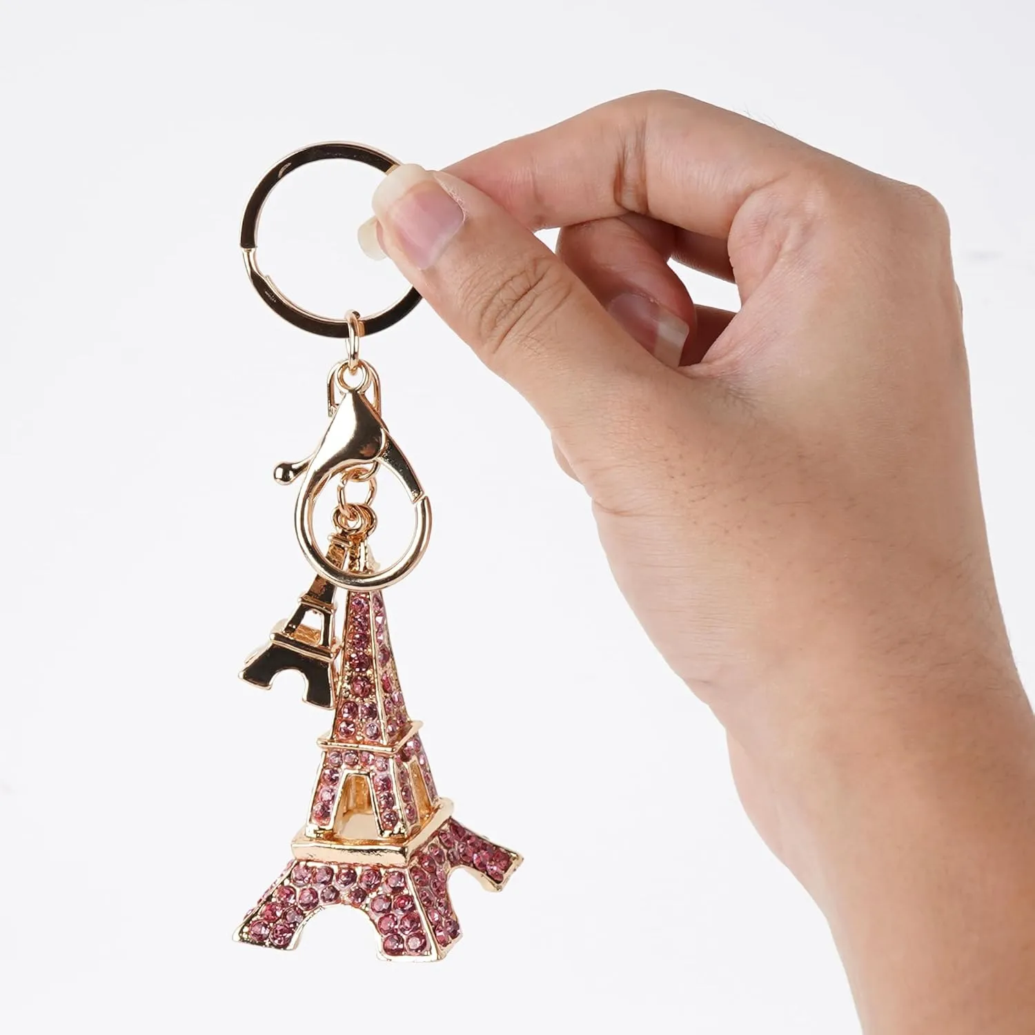 Women's Cute Keychain Charm Eiffel Tower Design, Parisian Sparkle Charm with Rhinestone for Keys and Bags