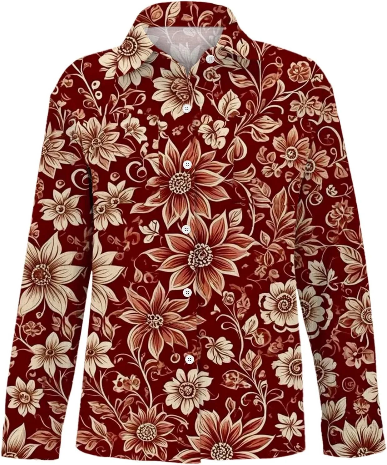 Womens Ethnic Linen Shirts Floral Print Long Sleeve V Neck Button Down Shirt Vintage Boho Blouses Gauze Tunic Tops
