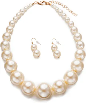 Womens Faux Big Pearl Choker Necklace and Earring Set Fashion Pearl Set