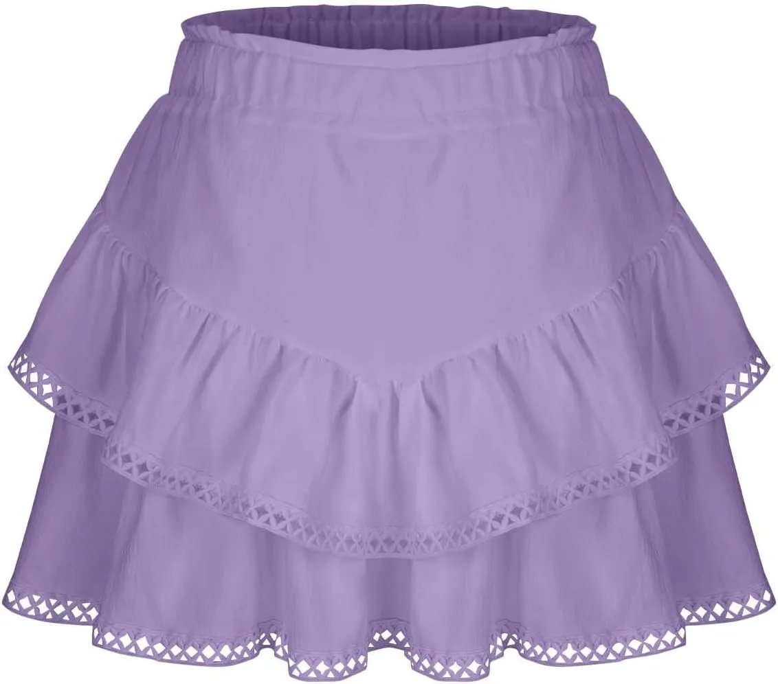 Women's Flowy Shorts High Waist Pleated Mini Skirts Casual Boho Ruffle Tiered Skorts Cute Comfort Cotton Shorts