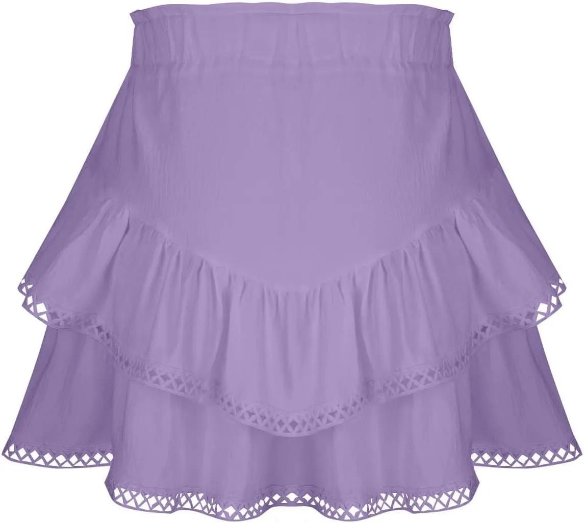Women's Flowy Shorts High Waist Pleated Mini Skirts Casual Boho Ruffle Tiered Skorts Cute Comfort Cotton Shorts