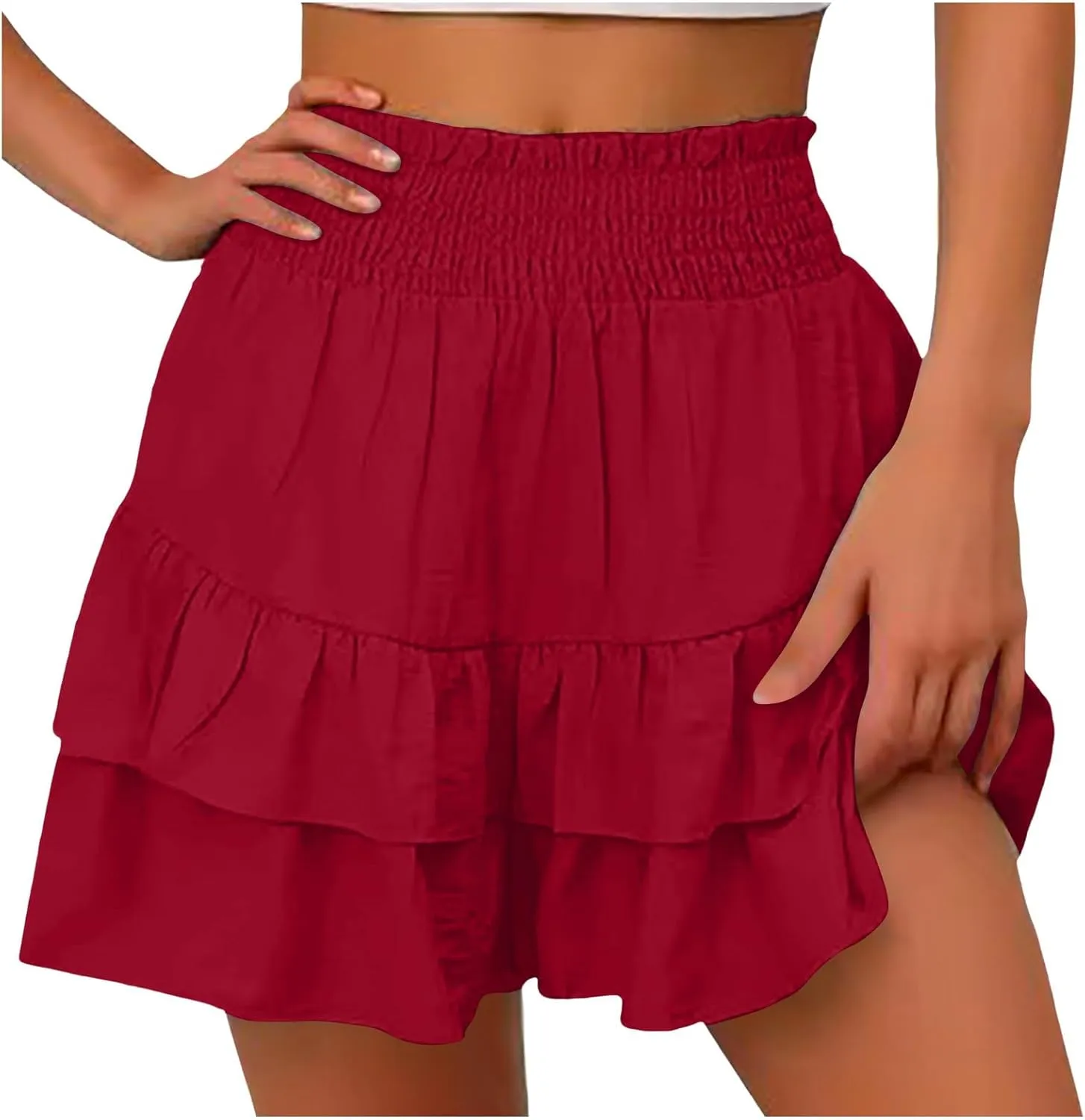 Women's Flowy Skorts Summer Cute Ruffle Layered High Waist Golf Skorts Trendy Tennis Gym Workout Casual Mini Skirts