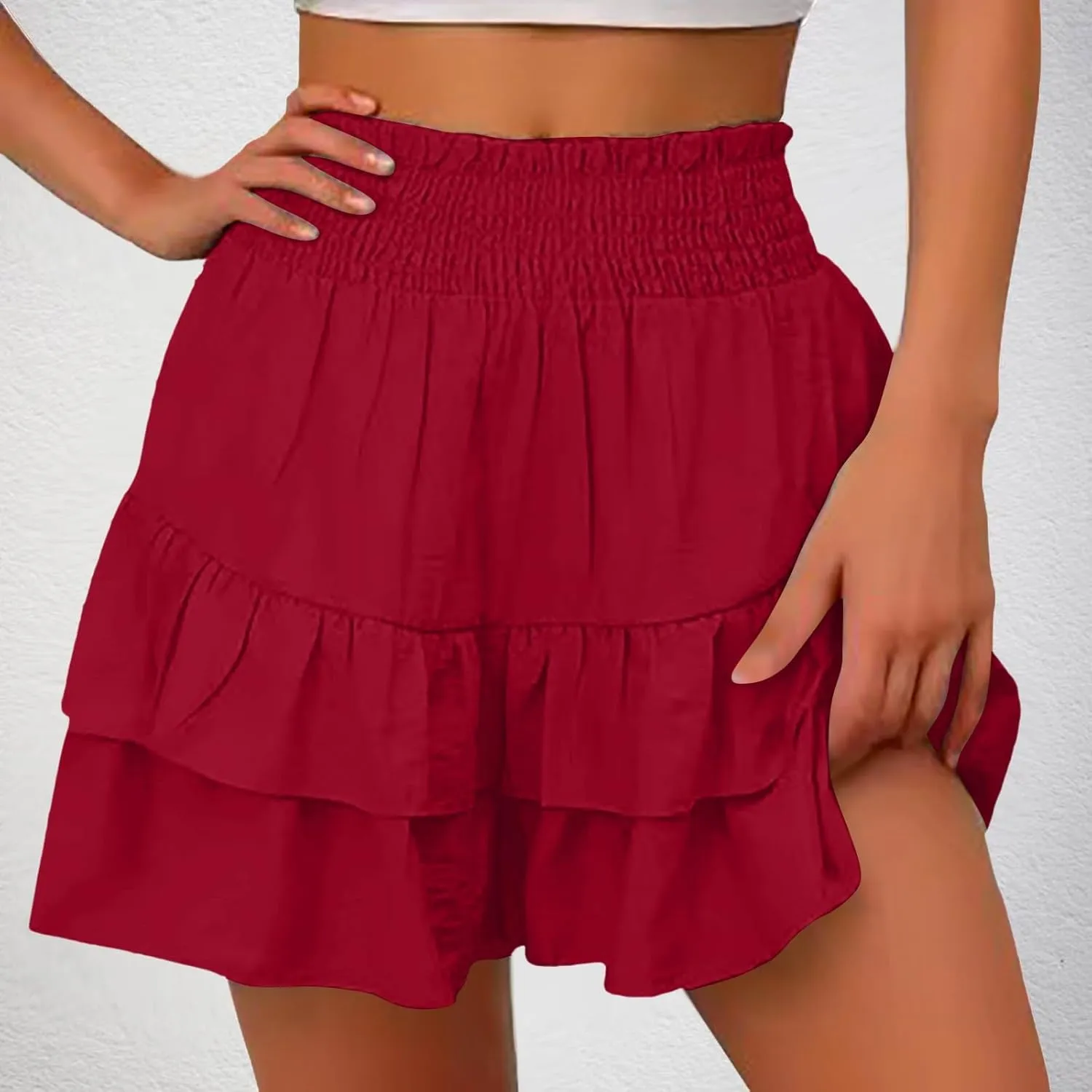 Women's Flowy Skorts Summer Cute Ruffle Layered High Waist Golf Skorts Trendy Tennis Gym Workout Casual Mini Skirts
