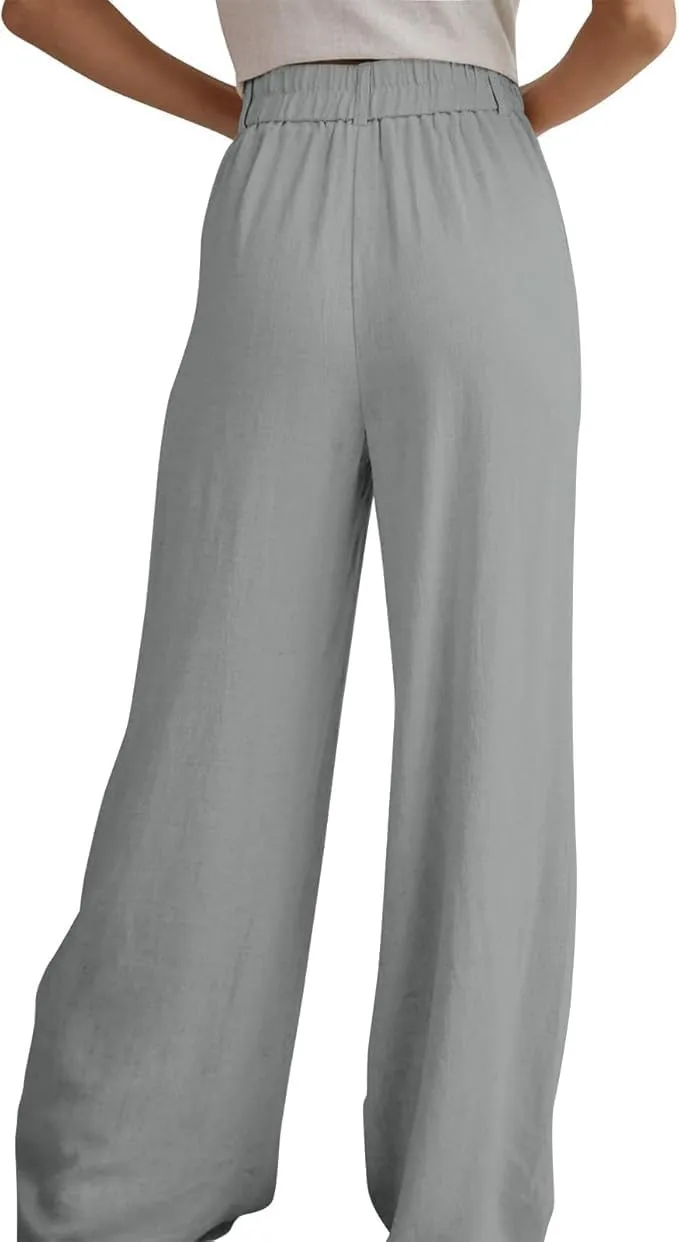 Womens High Waist Drape Button Wide-Leg Pants Casual Dress Trendy Office Work Palazzo Trousers Loose Stretch Pant