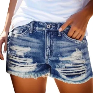 Women's High Waisted Denim Shorts Casual Ripped Summer Hot Short Jeans Raw Hem Stretchy Denim Jeans Shorts