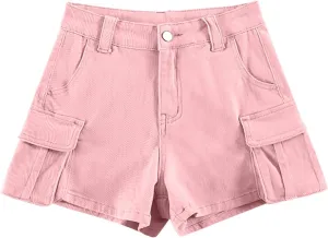 Womens Jean Shorts High Waisted Stretchy Denim Shorts Casual Straight Leg A-line Cargo Shorts Jeans with Side Pocket