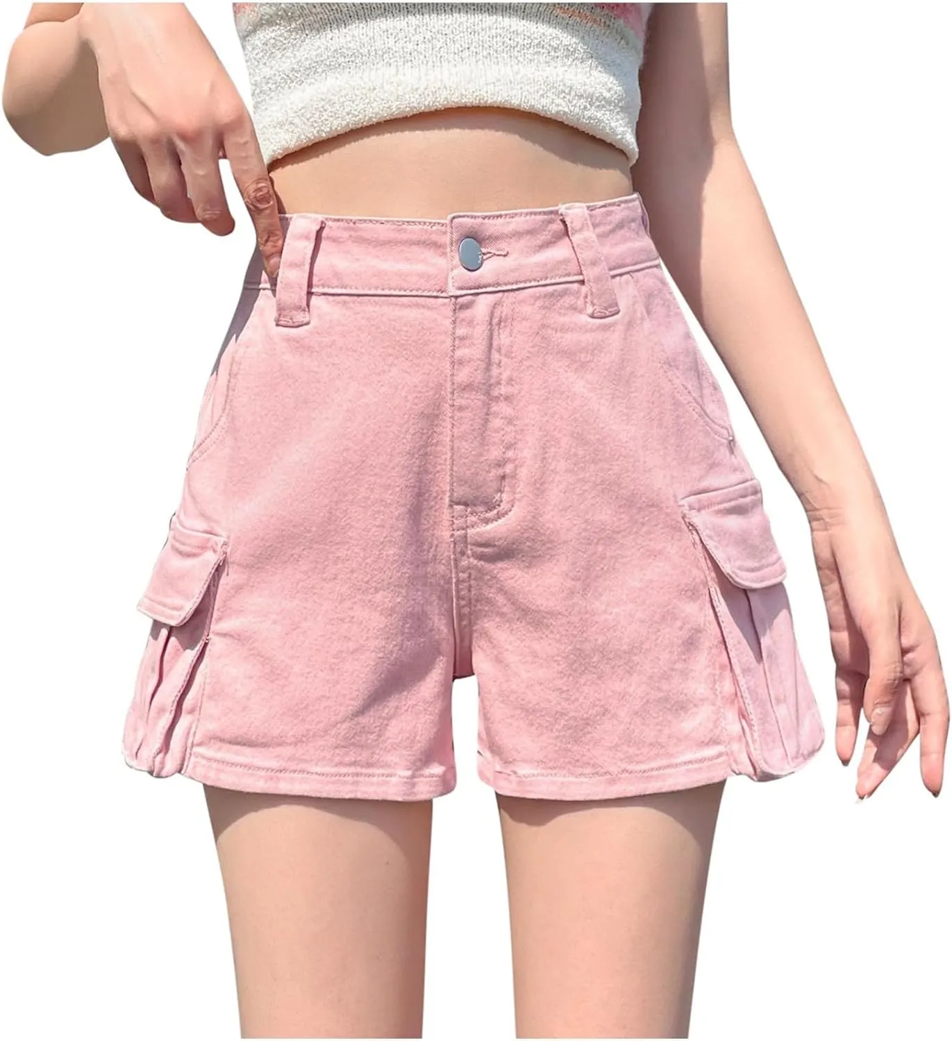 Womens Jean Shorts High Waisted Stretchy Denim Shorts Casual Straight Leg A-line Cargo Shorts Jeans with Side Pocket