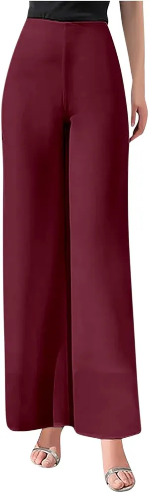 Women's Lightweight Chiffon Straight Suit Pants High Elastic Waist Flowing Trousers Flared Wide Leg Wedding Culottes