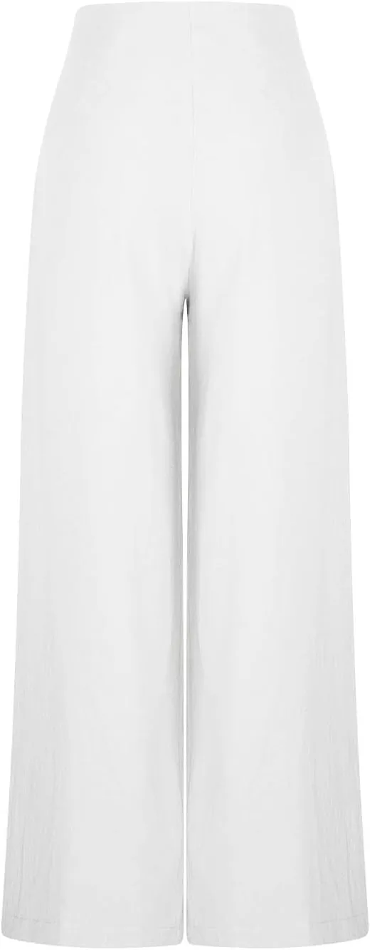 Women's Linen Palazzo Pants Summer Casual Vacation High Waist Wide Leg Trousers Trendy Pleated Beach Lounge Pant 2025