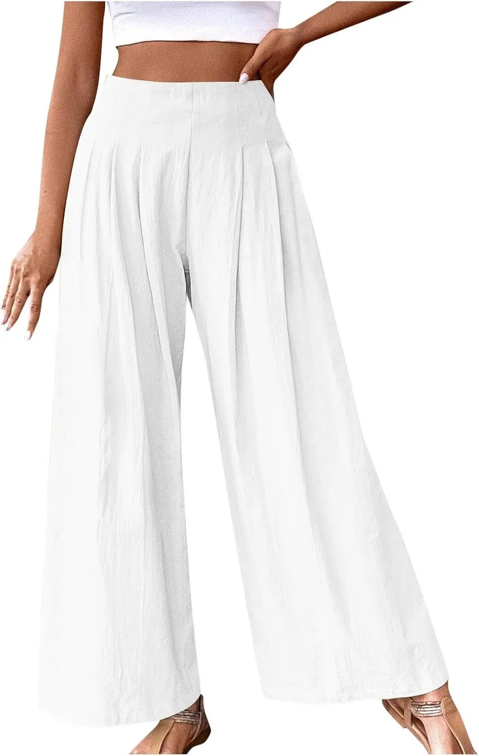Women's Linen Palazzo Pants Summer Casual Vacation High Waist Wide Leg Trousers Trendy Pleated Beach Lounge Pant 2025