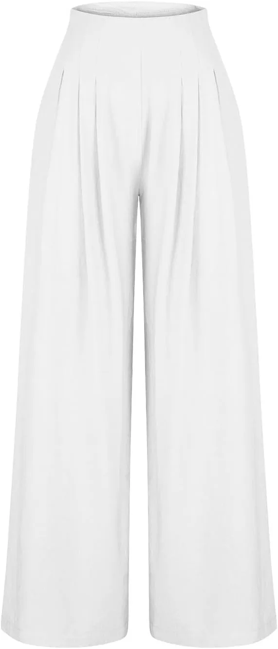 Women's Linen Palazzo Pants Summer Casual Vacation High Waist Wide Leg Trousers Trendy Pleated Beach Lounge Pant 2025