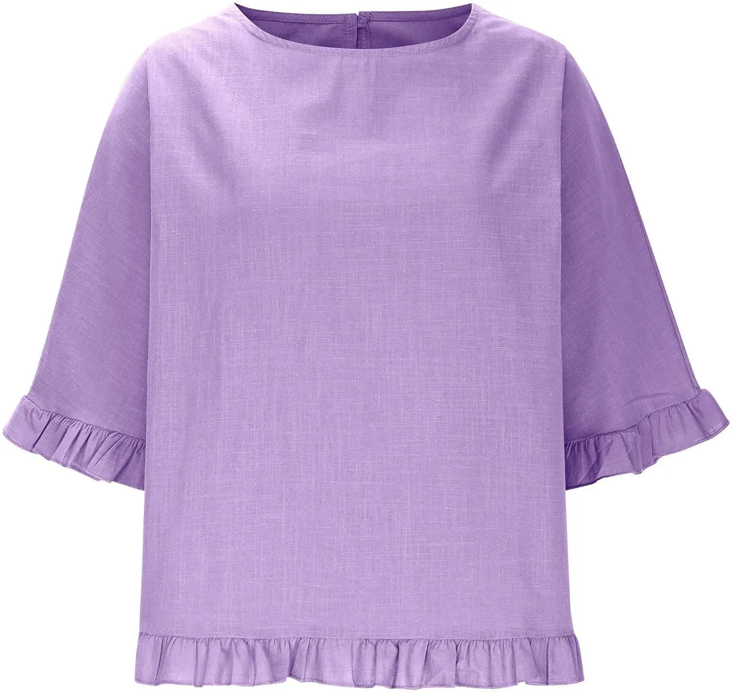 Womens Linen Tops Crewneck Half Sleeve Shirts Casual Loose Fitted Solid Cotton Linen Vacation Summer Outfits