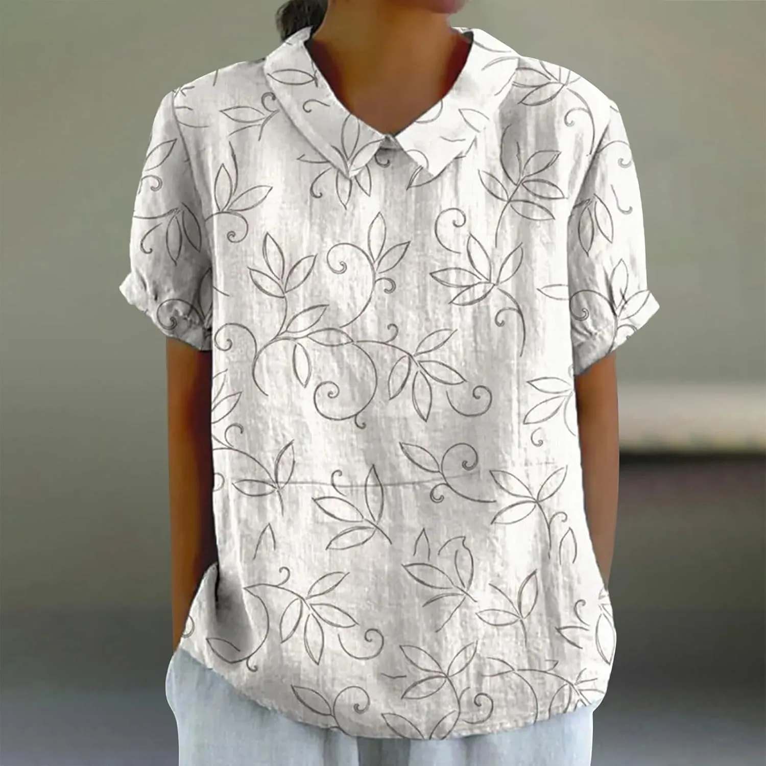 Womens Linen Tops Loose Plus Size Short Sleeve Lapel T Shirt Linen Loose Large Size Thin Lapel Shirt Oversized Linen Shirts