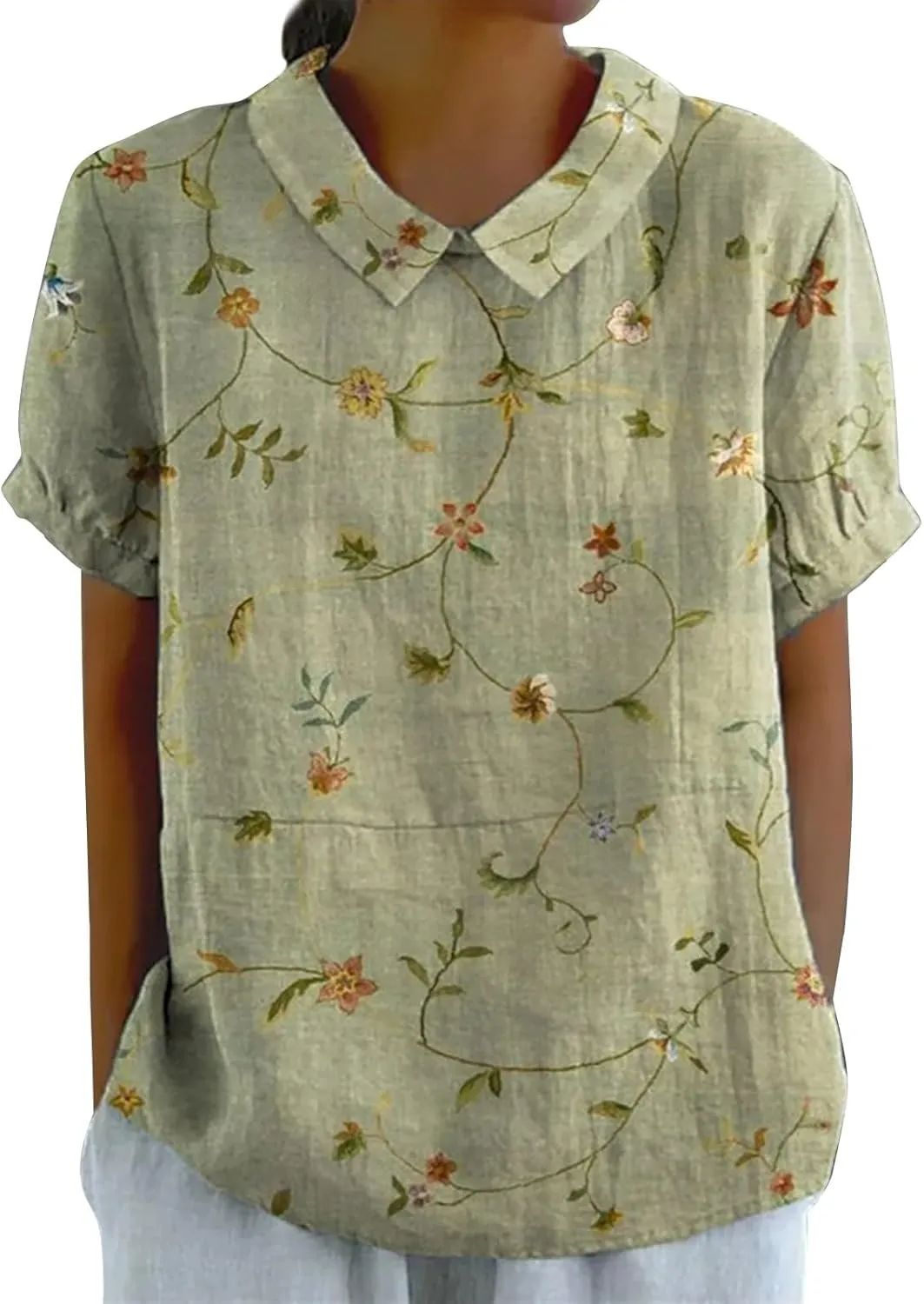 Womens Linen Tops Loose Plus Size Short Sleeve Lapel T Shirt Linen Loose Large Size Thin Lapel Shirt Oversized Linen Shirts
