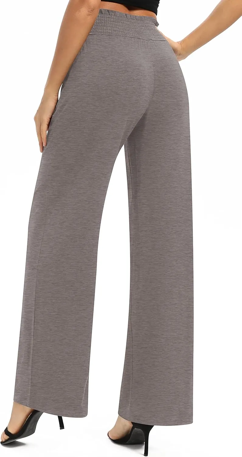 Women's Loose Straight Leg Palazzo Pants High Elastic Waist Causal Trousers with Pockets