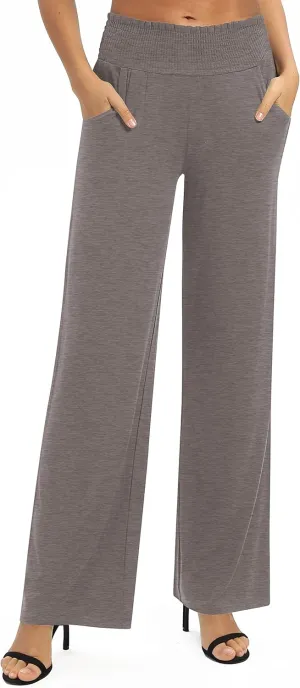 Women's Loose Straight Leg Palazzo Pants High Elastic Waist Causal Trousers with Pockets