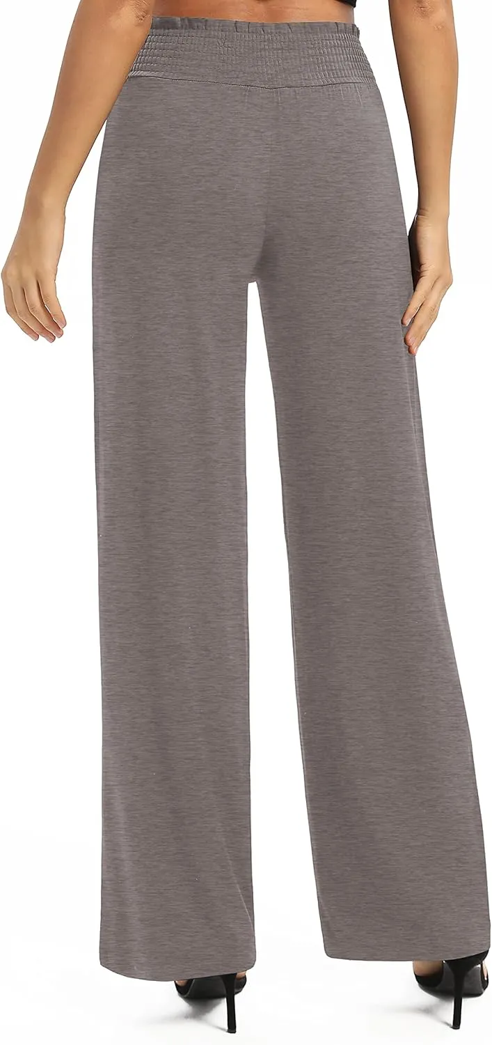 Women's Loose Straight Leg Palazzo Pants High Elastic Waist Causal Trousers with Pockets