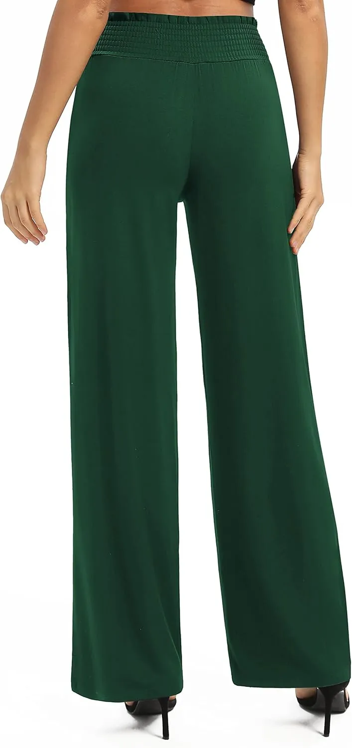 Women's Loose Straight Leg Palazzo Pants High Elastic Waist Causal Trousers with Pockets