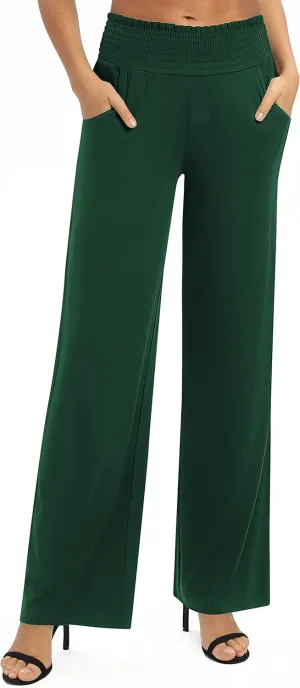 Women's Loose Straight Leg Palazzo Pants High Elastic Waist Causal Trousers with Pockets