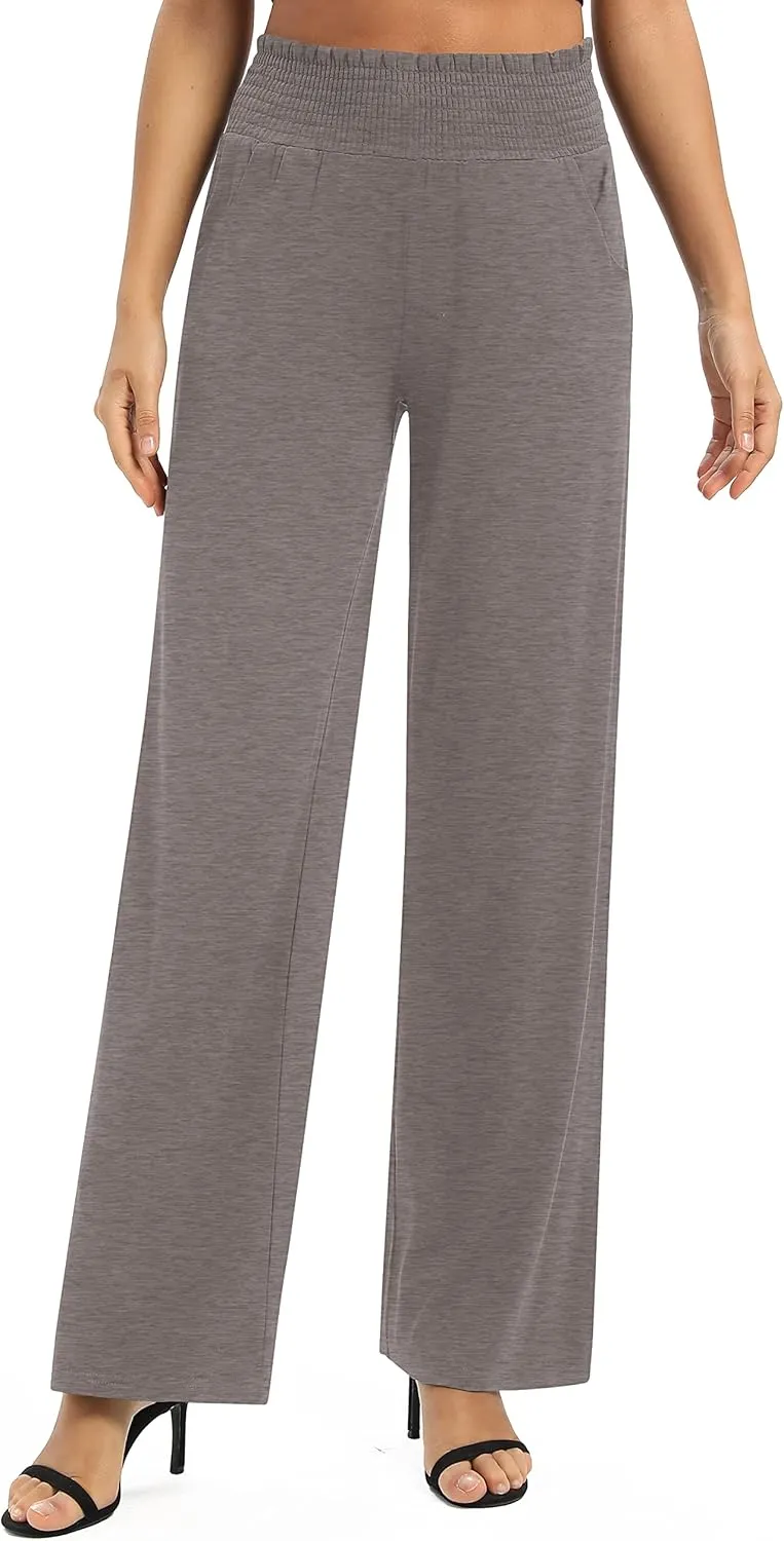 Women's Loose Straight Leg Palazzo Pants High Elastic Waist Causal Trousers with Pockets