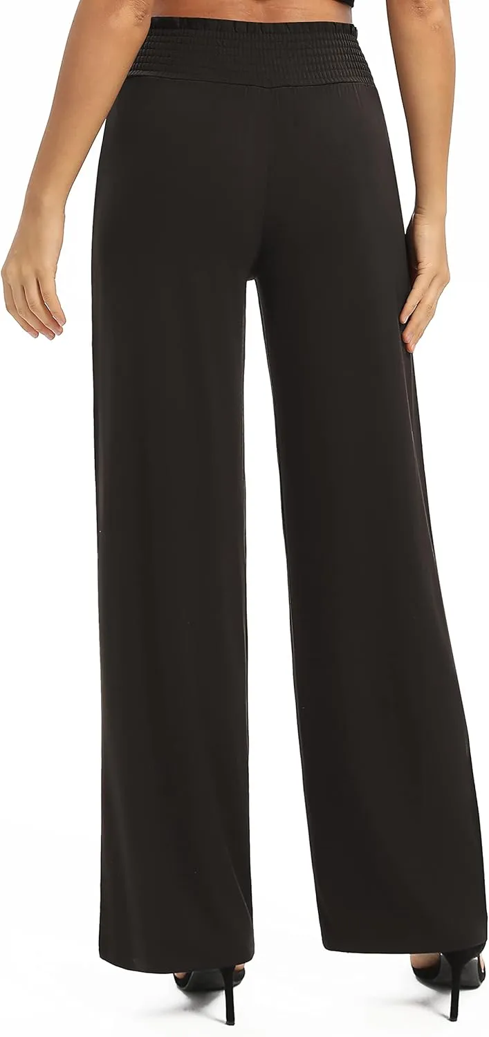 Women's Loose Straight Leg Palazzo Pants High Elastic Waist Causal Trousers with Pockets