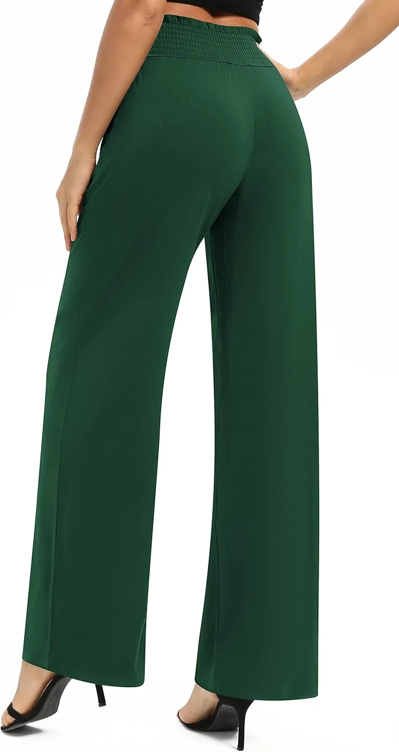 Women's Loose Straight Leg Palazzo Pants High Elastic Waist Causal Trousers with Pockets