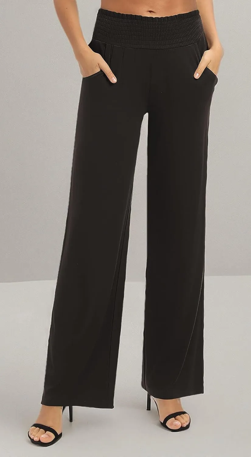 Women's Loose Straight Leg Palazzo Pants High Elastic Waist Causal Trousers with Pockets