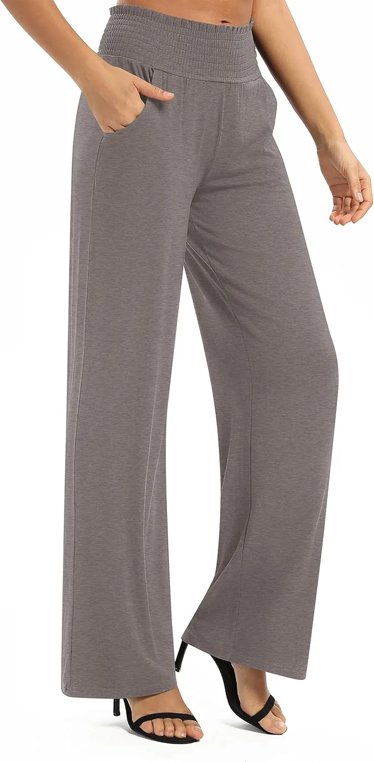 Women's Loose Straight Leg Palazzo Pants High Elastic Waist Causal Trousers with Pockets