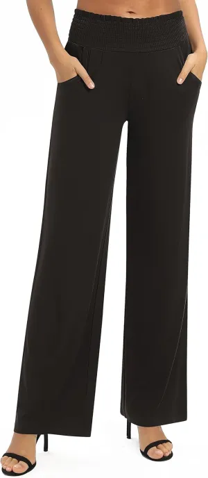 Women's Loose Straight Leg Palazzo Pants High Elastic Waist Causal Trousers with Pockets