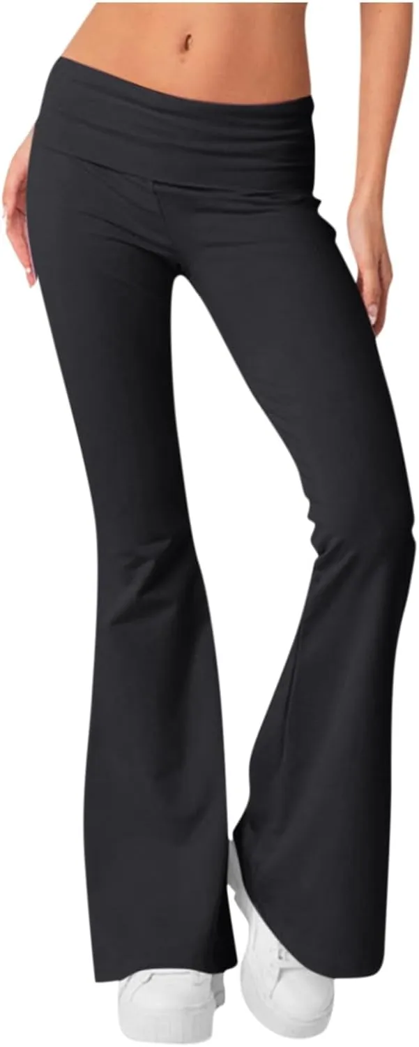 Women's Low Waisted Flare Leggings Bell Bottom Casual Lounge Bootcut Yoga Pants, Small-5X-Large