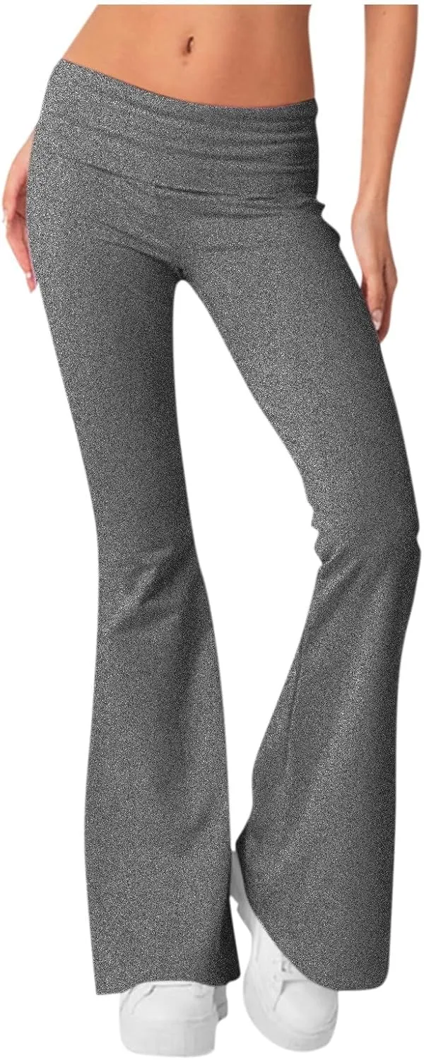 Women's Low Waisted Flare Leggings Bell Bottom Casual Lounge Bootcut Yoga Pants, Small-5X-Large