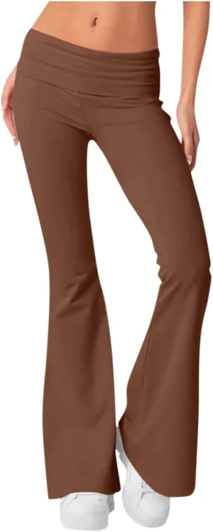 Women's Low Waisted Flare Leggings Bell Bottom Casual Lounge Bootcut Yoga Pants, Small-5X-Large