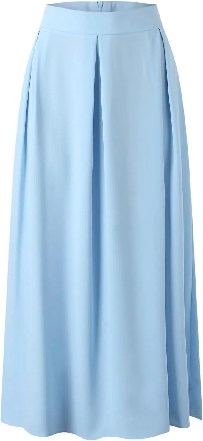 Womens Maxi Skirt A-line High Waist Swing Pleated Boho Summer Vacation Beach Flowy Elegant Long Skirts with Pockets