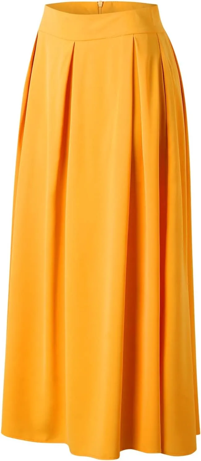 Womens Maxi Skirt A-line High Waist Swing Pleated Boho Summer Vacation Beach Flowy Elegant Long Skirts with Pockets