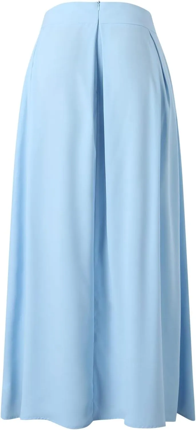 Womens Maxi Skirt A-line High Waist Swing Pleated Boho Summer Vacation Beach Flowy Elegant Long Skirts with Pockets