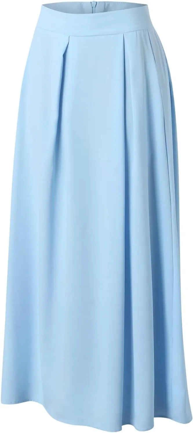 Womens Maxi Skirt A-line High Waist Swing Pleated Boho Summer Vacation Beach Flowy Elegant Long Skirts with Pockets