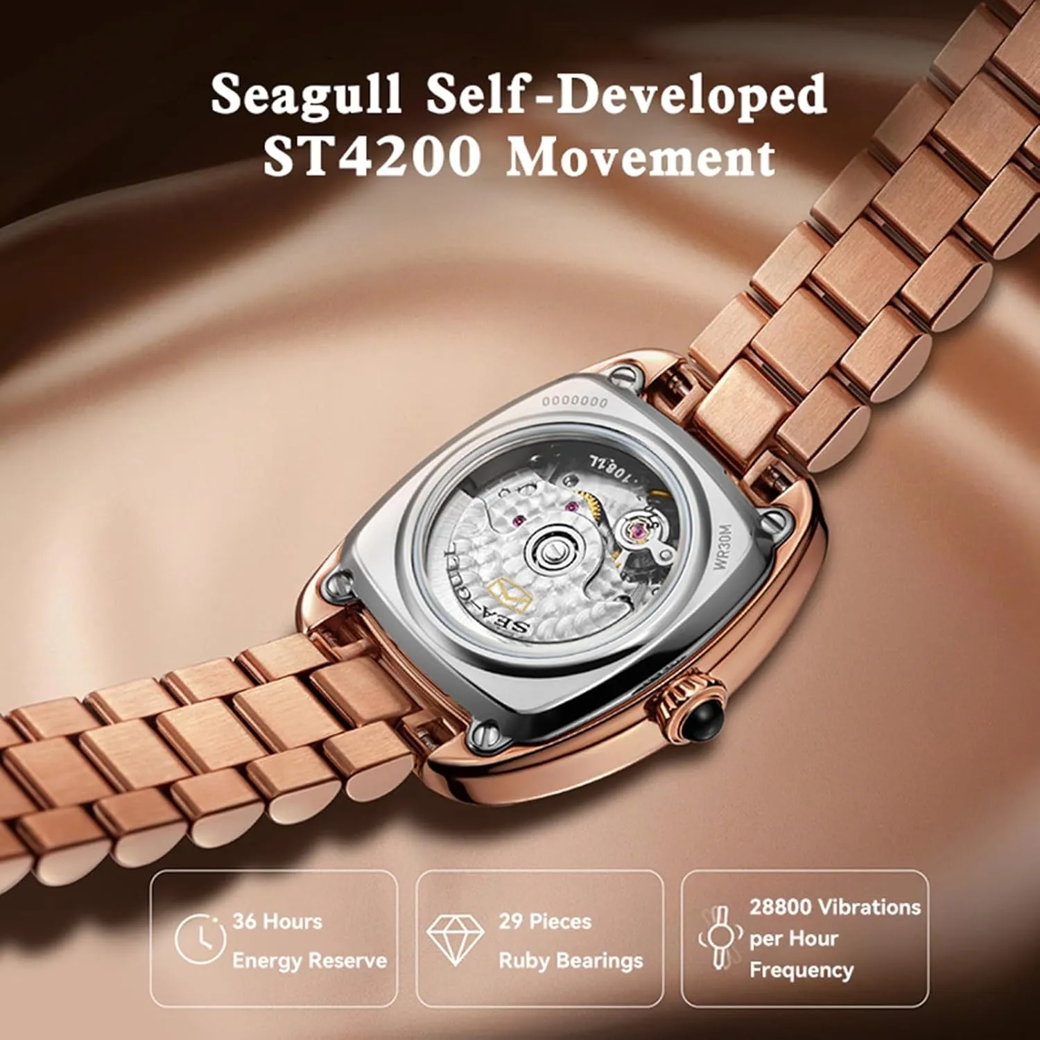 Womens Mechanical Watch, Luxury Wristwatch for Women, Seagull ST4200, Vintage Mechanical Women's Watches, 1081L
